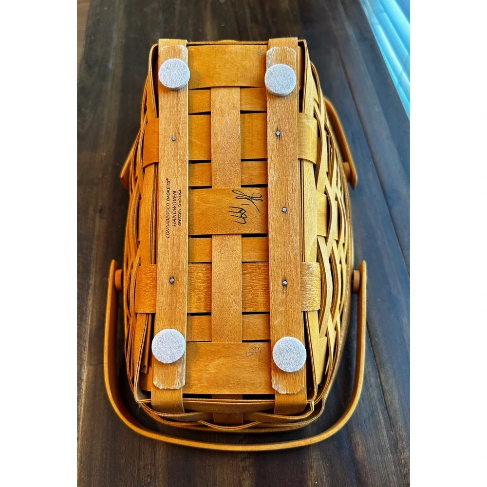 Longaberger Handwoven Slant Wood Basket with Liner Dresden Ohio Honey Stain